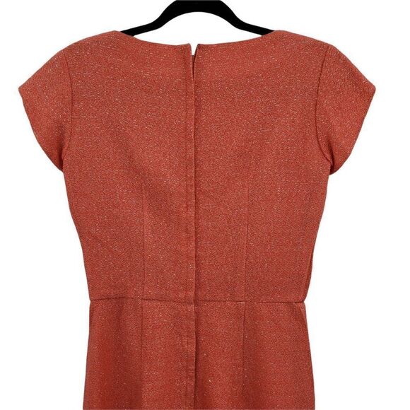 Vtg 60's Elegant Miss Textured Coral Metallic Sparkle Blouson Hostess Dress Sz S - Picture 9 of 10